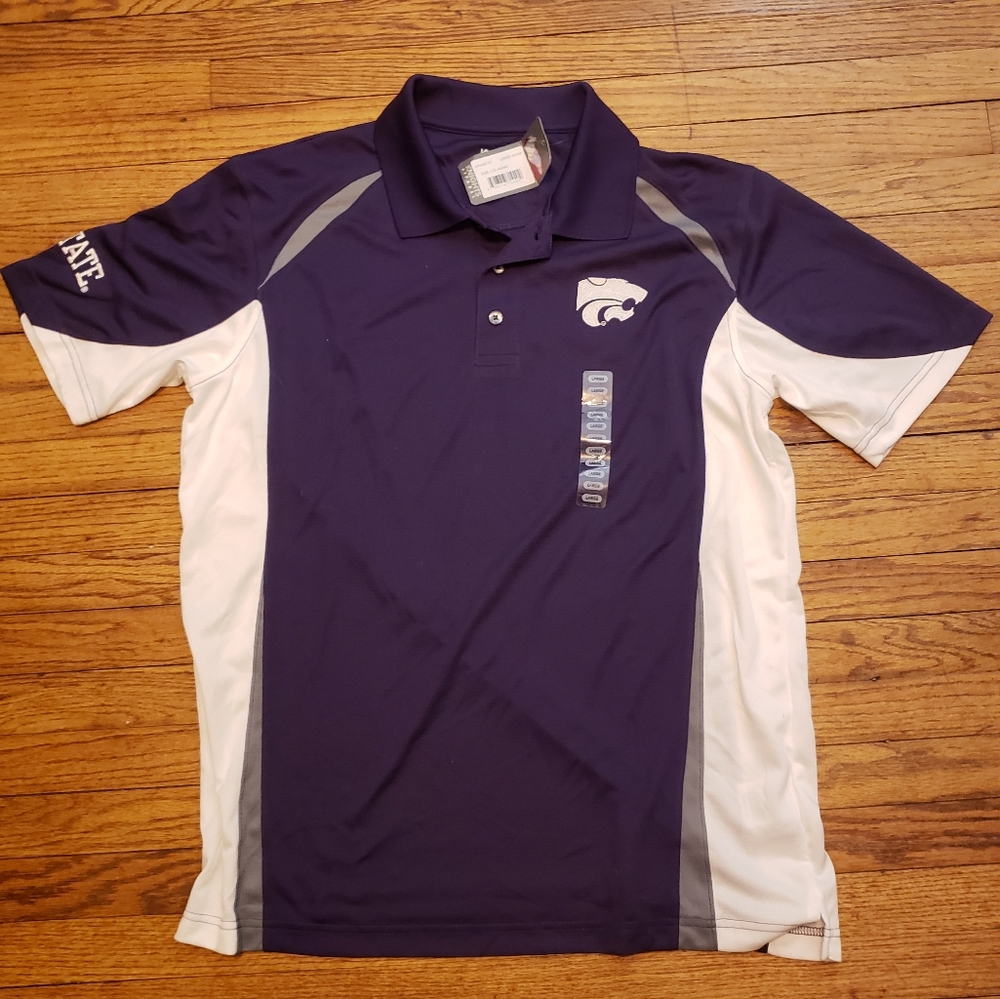 Kansas State University Men's Large Powercat polo NWT royal purple, white +